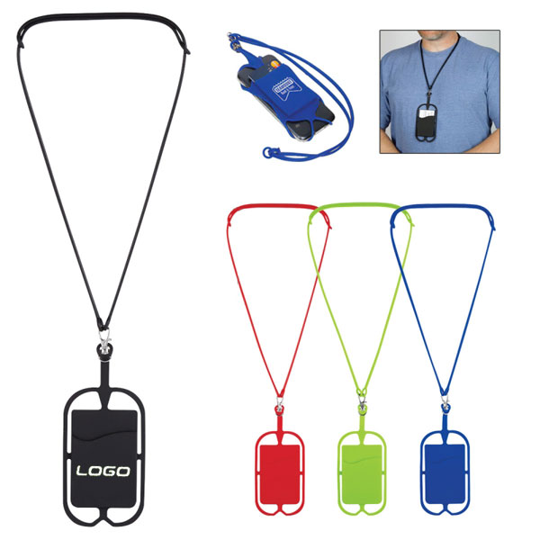Silicone phone holder with lanyard