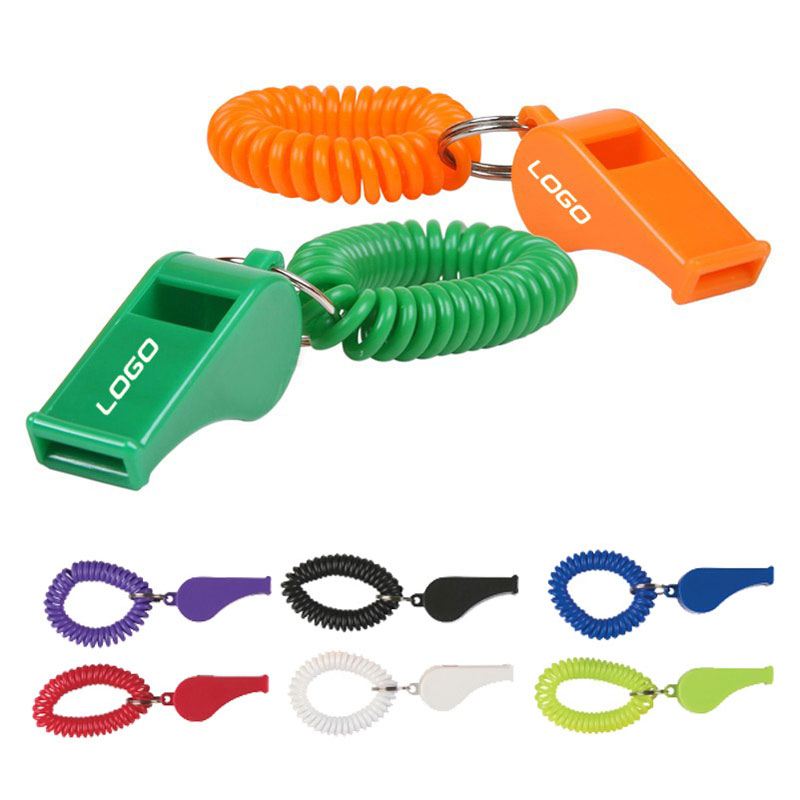 Plastic whistle with coil wristband