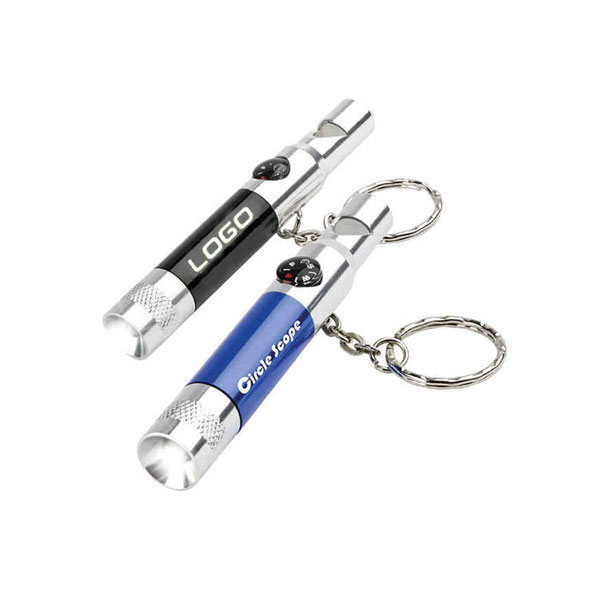 Aluminum whistle with LED flashlight and compass