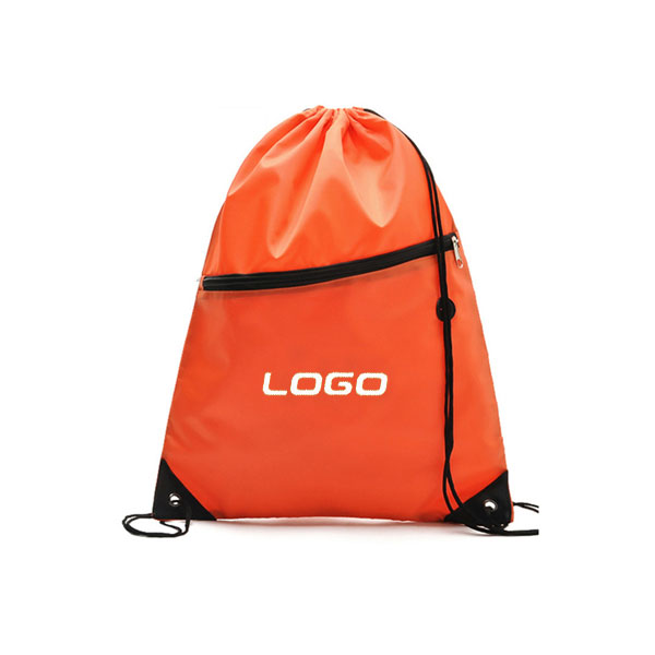 Drawstring backpack with front zippered slip pocket