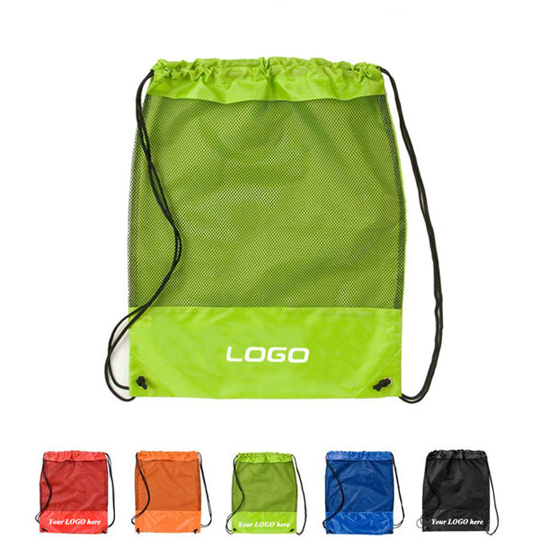 Drawstring backpack with mesh layer