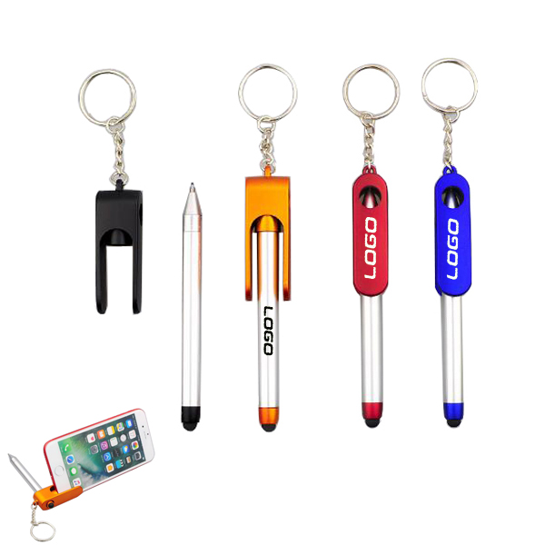 Ballpoint pen keychain with stylus and phone stand