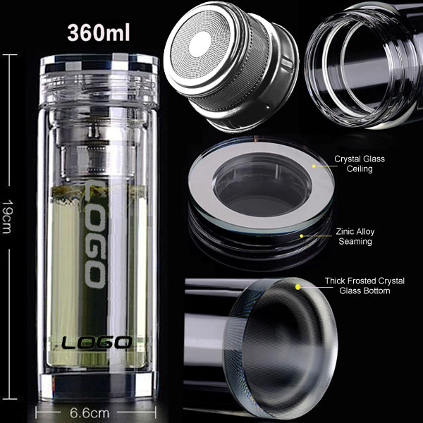 12oz Double Layer High-borosilicate Glass Water Bottle