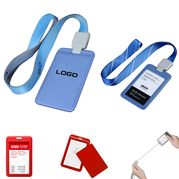 ID badge card holder with retractable neck strap 